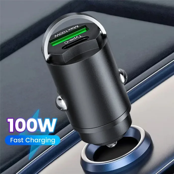 100W USB Car Charger Mini Invisible Car Charger Fast Charging Suitable for Apple/Xiaomi/Samsung/Huawei Mobile Phones - Image 2
