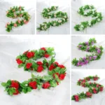 220cm 9-Head Simulated Rose Vine Bright Colors And Vivid Hues Room Decoration Red Yellow White Purple Champagne Rose Rattan