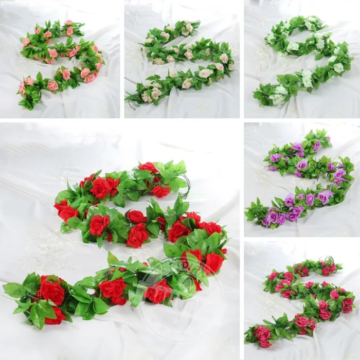 220cm 9-Head Simulated Rose Vine Bright Colors And Vivid Hues Room Decoration Red Yellow White Purple Champagne Rose Rattan - Image 1