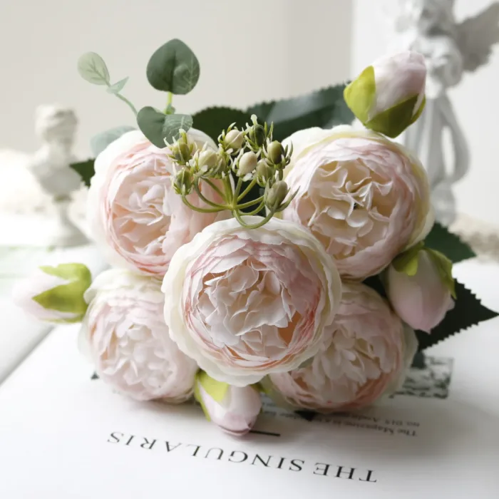 30cm Rose White Peony Artificial Flowers Bouquet 5 Big Head and 4 Bud Cheap Fake Flowers for Home Wedding Decoration Indoor - Image 11