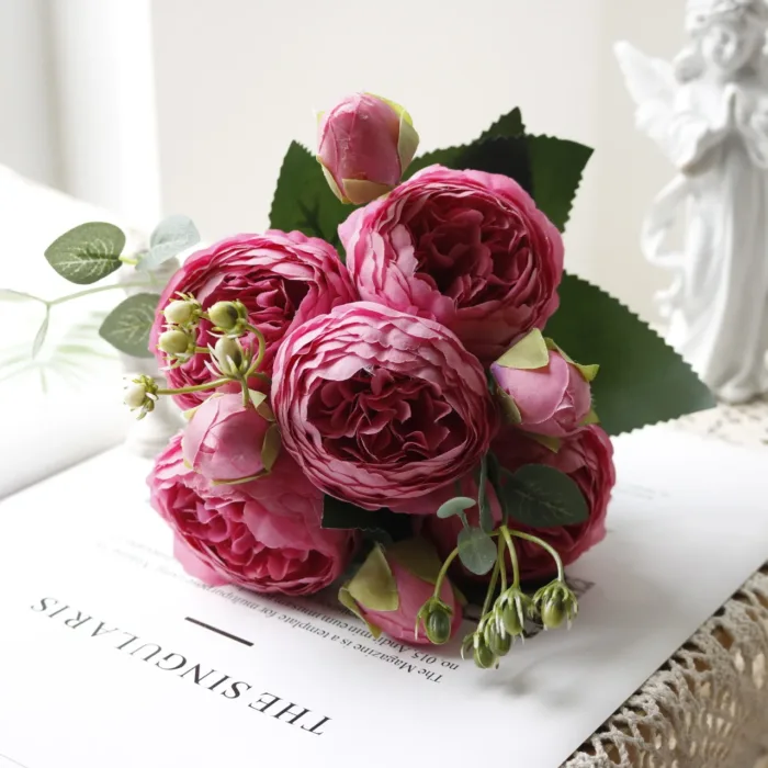 30cm Rose White Peony Artificial Flowers Bouquet 5 Big Head and 4 Bud Cheap Fake Flowers for Home Wedding Decoration Indoor - Image 13