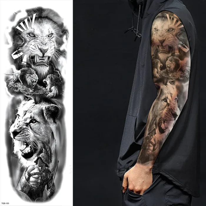 Body Art Full Fake Tatoo Tiger Wolf Flowers Rose Large Arm Tattoo Sticker Full Sleeve Waterproof Semi Permanent Tattoo Women Man - Image 4