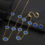 Stainless Steel Colorfast Simple Plant Five-leaf Flower Bracelet Necklace Earrings Three-piece Jewelry Ladies Four-leaf Clover - Image 39