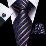 Hi-Tie Designer Black Blue Striped 63inch Silk Men Tie Extra Long Ties for Men Woven Classic 160cm Men Necktie Pocket Square Set - Image 12