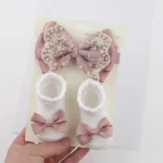 3Pcs/Set Leg Ruffled Cotton Socks Baby Girls  Kids Clothing with Lacework Toddlers Cotton Hair Ribbon Bows Sock Elastic Hairband - Image 4