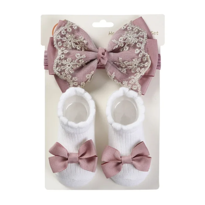 3Pcs/Set Leg Ruffled Cotton Socks Baby Girls  Kids Clothing with Lacework Toddlers Cotton Hair Ribbon Bows Sock Elastic Hairband - Image 16