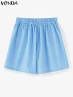 VONDA Women Fashion Casual Plaid Shorts 2024 Bohemian Holiday Summer Bottoms Party Oversized Printed Loose Lace Patchwork Shorts - Image 5