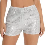 Womens Sparkly Sequin Shorts High Waist Sparkle Straight Leg Shorts Glitter Hot Booty Stretch Shorts Disco Rave Clubwear - Image 6