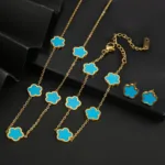 Stainless Steel Colorfast Simple Plant Five-leaf Flower Bracelet Necklace Earrings Three-piece Jewelry Ladies Four-leaf Clover - Image 44