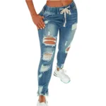 Womens Stretch Skinny Ripped Hole Washed Denim mom Jeans Female Slim Jeggings High Waist Pencil Pants Trousers - Image 5