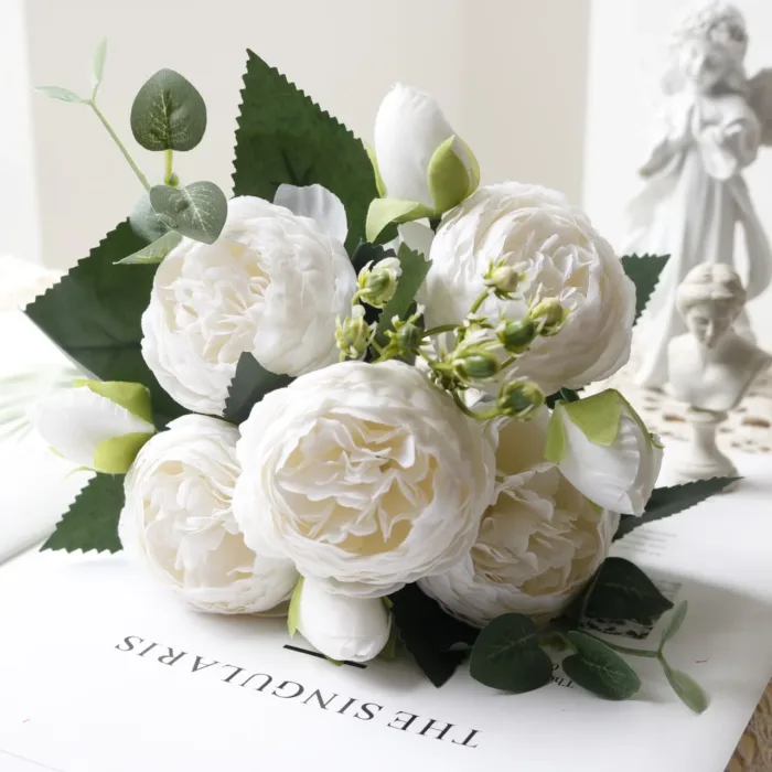30cm Rose White Peony Artificial Flowers Bouquet 5 Big Head and 4 Bud Cheap Fake Flowers for Home Wedding Decoration Indoor - Image 19