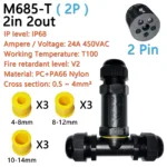 IP68 waterproof cable connector M682 2 in 2 out 2Pin 3Pin 4Pin 5Pin Electrical Terminal Adapter Wire Connector LED Light - Image 6