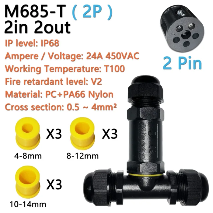 IP68 waterproof cable connector M682 2 in 2 out 2Pin 3Pin 4Pin 5Pin Electrical Terminal Adapter Wire Connector LED Light - Image 6