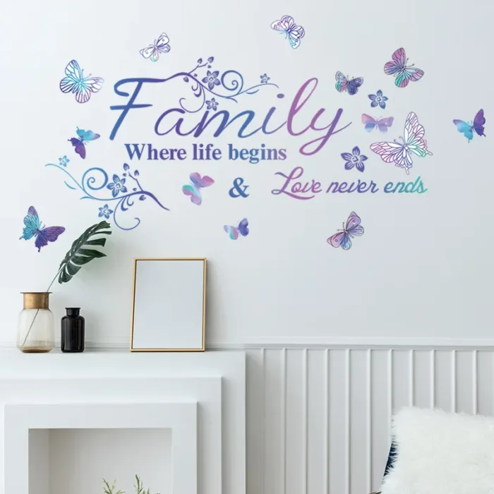 Purple English Family Slogan Wall Sticker Living Room Entrance Background Decor Wallpaper For Home Decoration Beautify Decals - Image 6