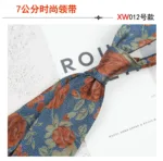 2024 New Korean 7cm Luxury Casual Neckties For Men Navy Brown Green Striped Neck Ties Formal Dress Suit Cravat Flower Red Tie - Image 22