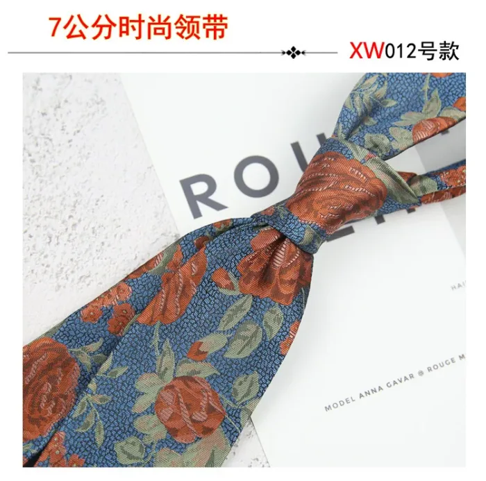 2024 New Korean 7cm Luxury Casual Neckties For Men Navy Brown Green Striped Neck Ties Formal Dress Suit Cravat Flower Red Tie - Image 22