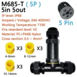 IP68 waterproof cable connector M682 2 in 2 out 2Pin 3Pin 4Pin 5Pin Electrical Terminal Adapter Wire Connector LED Light - Image 20