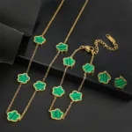 Stainless Steel Colorfast Simple Plant Five-leaf Flower Bracelet Necklace Earrings Three-piece Jewelry Ladies Four-leaf Clover - Image 38