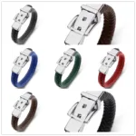 European and American Style Belt Buckle Stainless Steel Trendy Punk Style Men's Bracelet Multicolor Wide Leather Rope Bracelet - Image 6