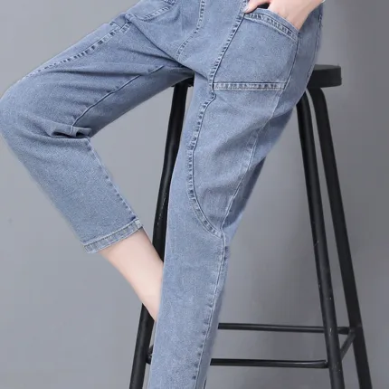 Women Plus Size 4xl Casual Denim Ankle-length Pants Vintage Mom Baggy Vaqueros Elastic High Waist Spring Summer Harem Jeans