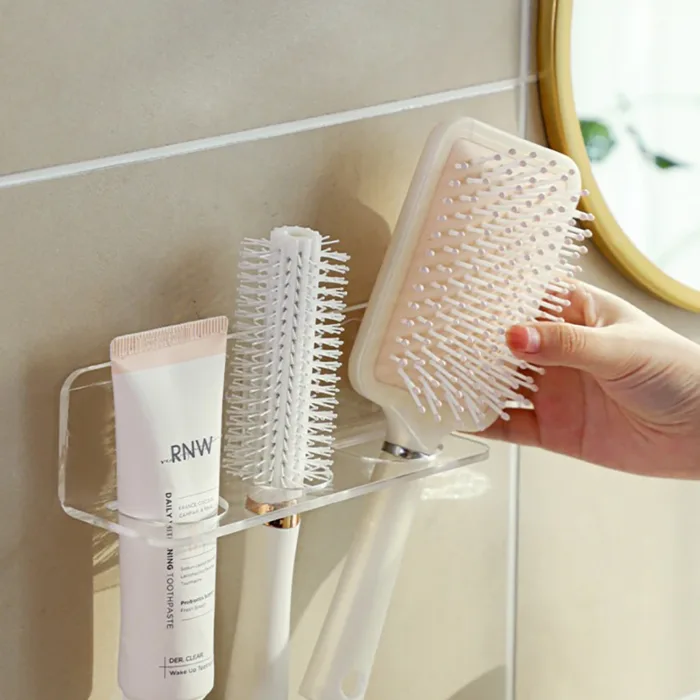 Acrylic Comb Holder Organizer Storage Shelf Clear Transparent Wall-Mounted Hair Brushes Rack Bathroom Accessories Home Shelves - Image 2