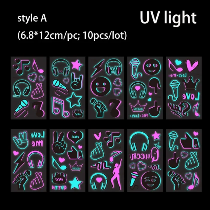 Luminous Temporary Tattoos Stickers Fluorescent Neon In Dark Illuminate Tattoo Elephant/Love Heart Shoulder Tattoo Party Sticker - Image 33