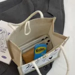 Linen Button Zipper Handbag Women Tote Large Capacity Grocery Bag Designer Bag Beach Organizer Portable Shopping Lunch Bag Gift - Image 3