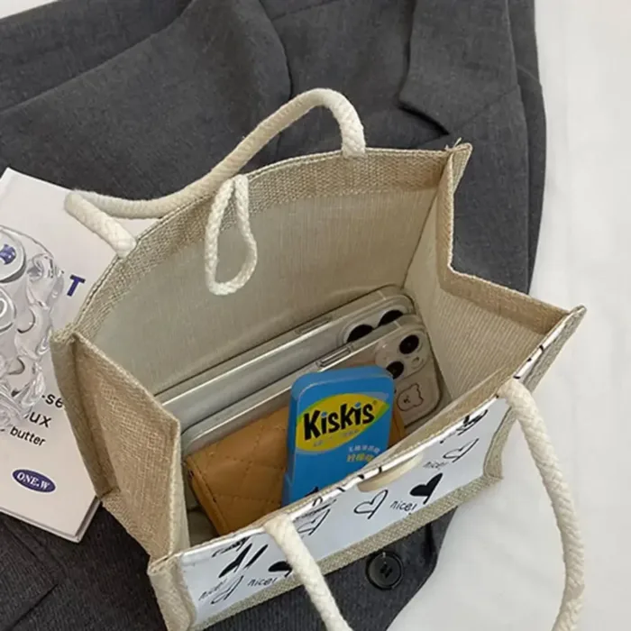 Linen Button Zipper Handbag Women Tote Large Capacity Grocery Bag Designer Bag Beach Organizer Portable Shopping Lunch Bag Gift - Image 3
