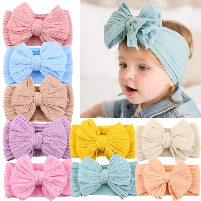 Solid Cable Bow Baby Headband for Child Nylon Layers Headwear Kids Elastic Turban Headwraps Newborn Boys Girls Hair Accessories - Image 1