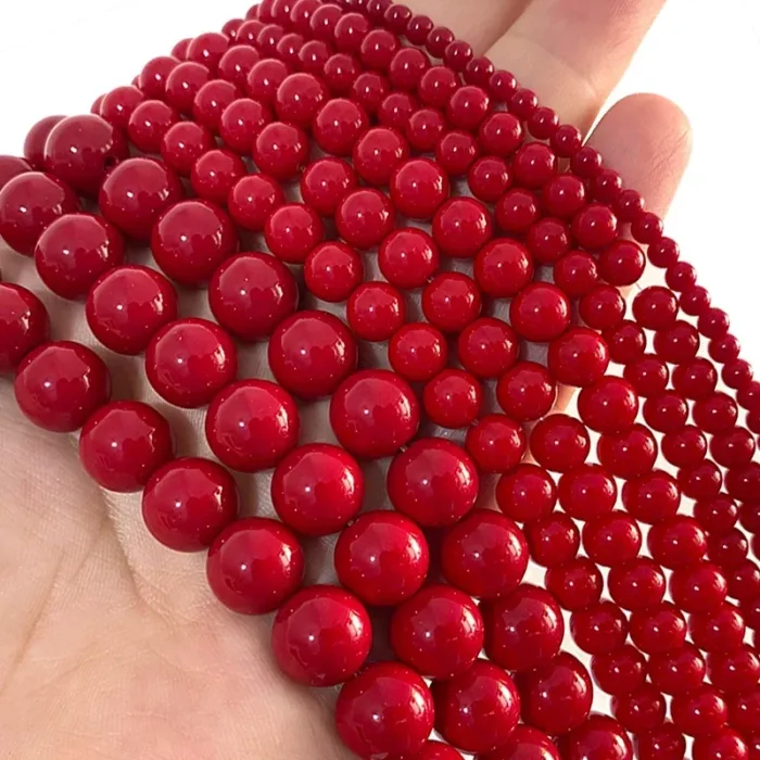 Round Red Coral Glass Beads Loose Smooth Natural Spacer Stone Bead For Jewelry Making DIY Bracelet Earrings Accessories 4-12MM - Image 2