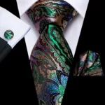 Hi-Tie Designer Black Blue Striped 63inch Silk Men Tie Extra Long Ties for Men Woven Classic 160cm Men Necktie Pocket Square Set - Image 27