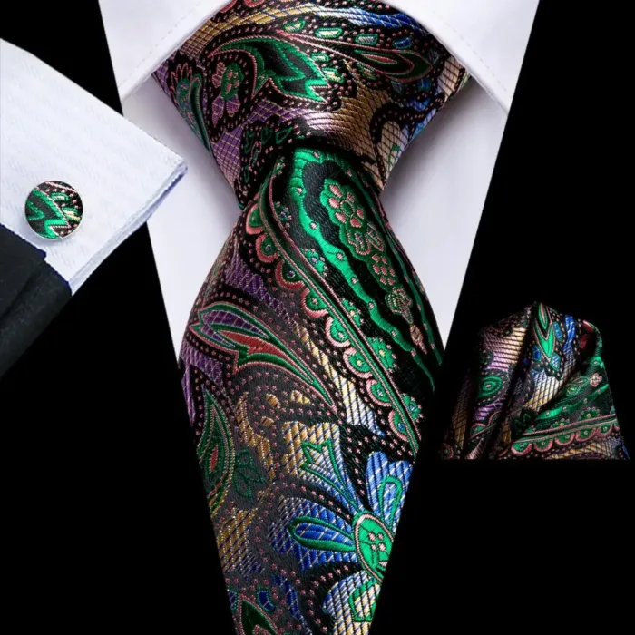 Hi-Tie Designer Black Blue Striped 63inch Silk Men Tie Extra Long Ties for Men Woven Classic 160cm Men Necktie Pocket Square Set - Image 27