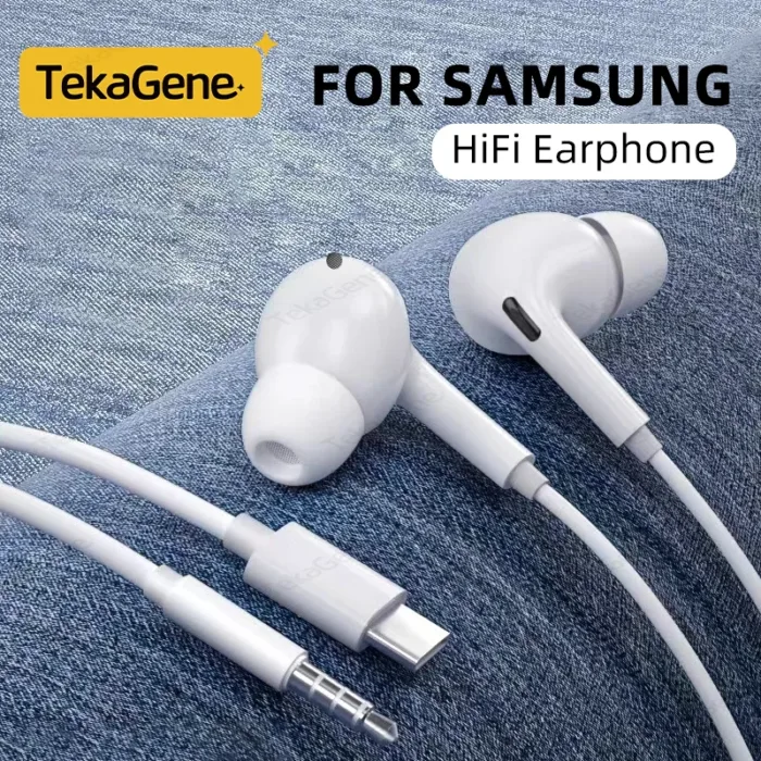 HiFi Type C With DAC Mic Headphones For Samsung Galaxy S24 S23 S21 S22 Note Ultra Wired Earphones 3.5mm Jack Earbud Headset - Image 1