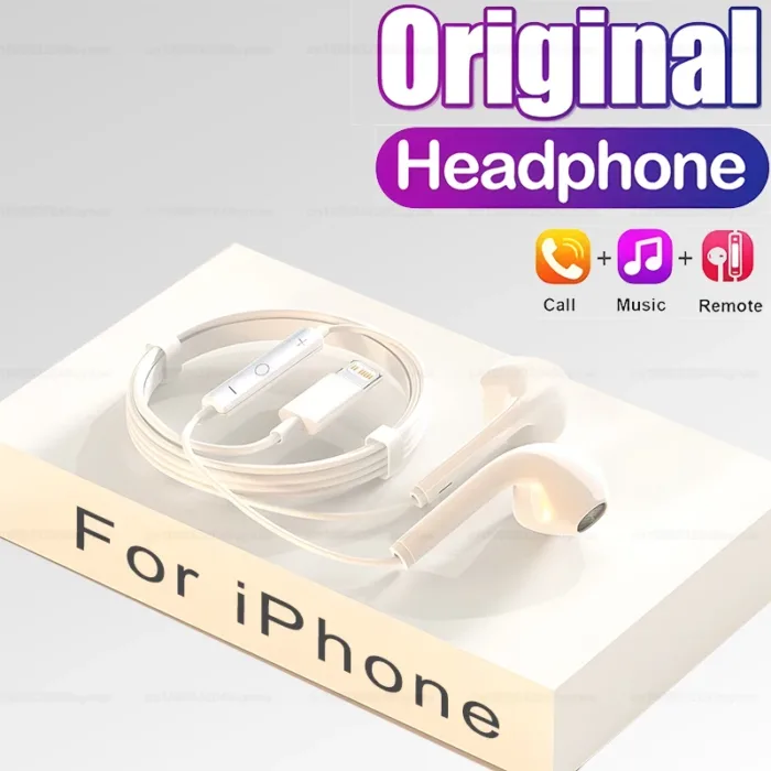 For Apple Original Headphones For iPhone 15 14 13 11 12 Pro Max In-ear Lightning to 3.5 mm Wired Bluetooth Earphones Accessories - Image 1