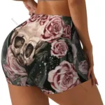 Women's Yoga Shorts Skulls And Pink Flowers Scrunch Booty Butt Lifting Comfort Fitness Gym - Image 17