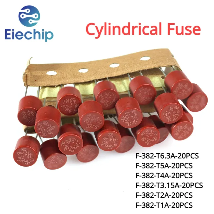20pcs/pack 382 Round Cylindrical Fuse LCD Power Fuse T1A/2A/3.15A/5A/6.3A Slow Breaking 8*8 Diy Electronic Kit - Image 1