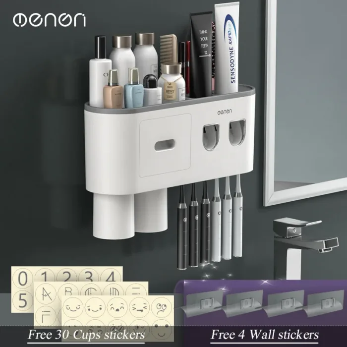 MENGNI-Magnetic Adsorption Inverted Toothbrush Holder Wall -Automatic Toothpaste Squeezer Storage Rack Bathroom Accessories - Image 11