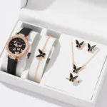 6/1pcs Set Women Watch Ring Necklace Earrings Bracelet Set Watches Butterfly Leather Strap Ladies Quartz WristWatch (No Box) - Image 9