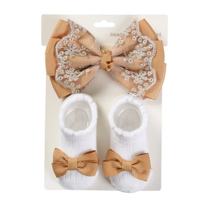 3Pcs/Set Leg Ruffled Cotton Socks Baby Girls  Kids Clothing with Lacework Toddlers Cotton Hair Ribbon Bows Sock Elastic Hairband - Image 14