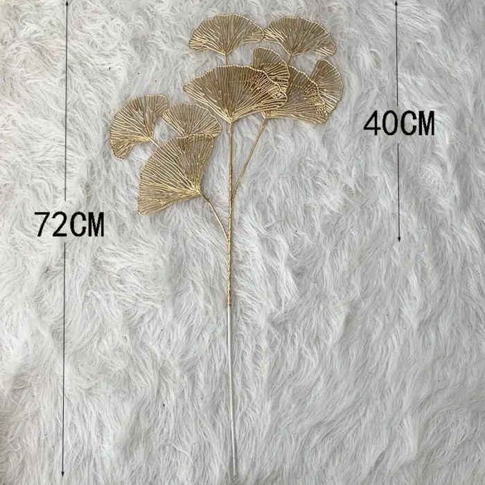 1PC Three-pronged Fan Leaf Netting Artificial Gold Ginkgo Eucalyptus Holly For Wedding Arch Flower Arrangement Home Decor Crafts - Image 6