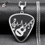 Rock Music Note Guitar Pick Necklace for Women Men Silver Color Stainless Steel Musical Symbol Chain Necklaces colares N7957S06