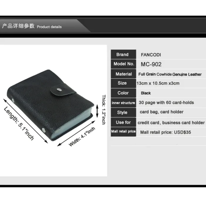 100% Genuine Leather Credit Card Holder Men Card Wallet ID Holder Women Business Card Case Large capacity with 60 Slots MC-902 - Image 2