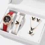 6/1pcs Set Women Watch Ring Necklace Earrings Bracelet Set Watches Butterfly Leather Strap Ladies Quartz WristWatch (No Box) - Image 4