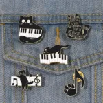 Instrument Piano Accordion Cat Enamel Pins Black Cat Music Note Lapel Badge Clothes Collar Brooch Backpack Jewelry Pin Wholesale