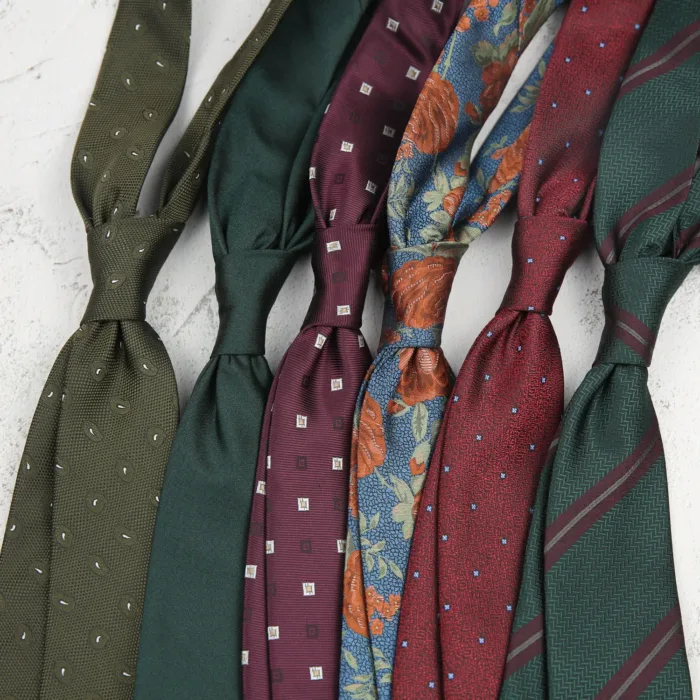 2024 New Korean 7cm Luxury Casual Neckties For Men Navy Brown Green Striped Neck Ties Formal Dress Suit Cravat Flower Red Tie - Image 1