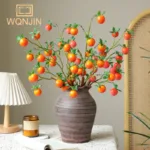 Pomegranate Branch With Leaves Red Artificial Flowers Fake Fruit Flores For Home Christma Vase Decoration Outdoor Garden