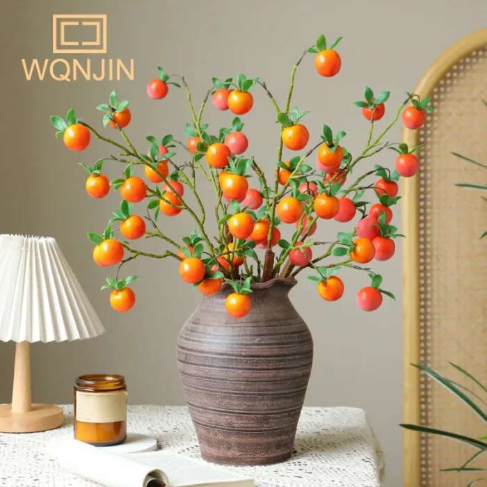 Pomegranate Branch With Leaves Red Artificial Flowers Fake Fruit Flores For Home Christma Vase Decoration Outdoor Garden - Image 1