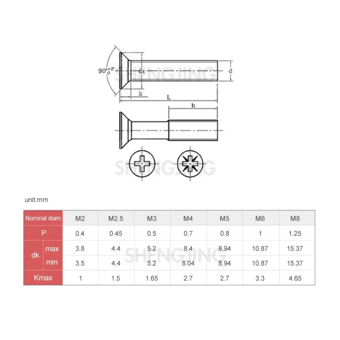 SJ M2 M2.5 M3 M4 M5 M6 M8 Hardware Stainless Steel Phillips Screw Bolts 5/100 Pcs Crosse Flat Countersunk Machine Bolt Screws - Image 6