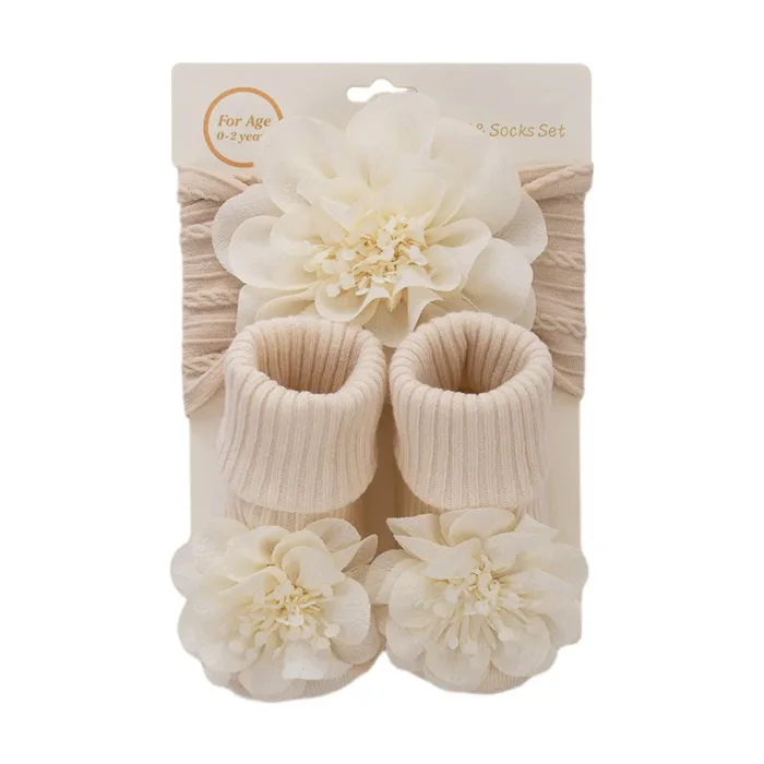 3Pcs/Set Lace Flower Baby Headbands Socks Wing Bow Cotton Non-slip Anklet 0-12M Stockings Wide Elastic Hairbands Infant Socks - Image 8