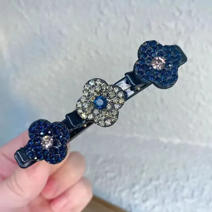 2023 New Fashion Sparkling Crystal Stone Braided Hair Clips 3 Flower Hair Accessory For Women Girls - Image 8